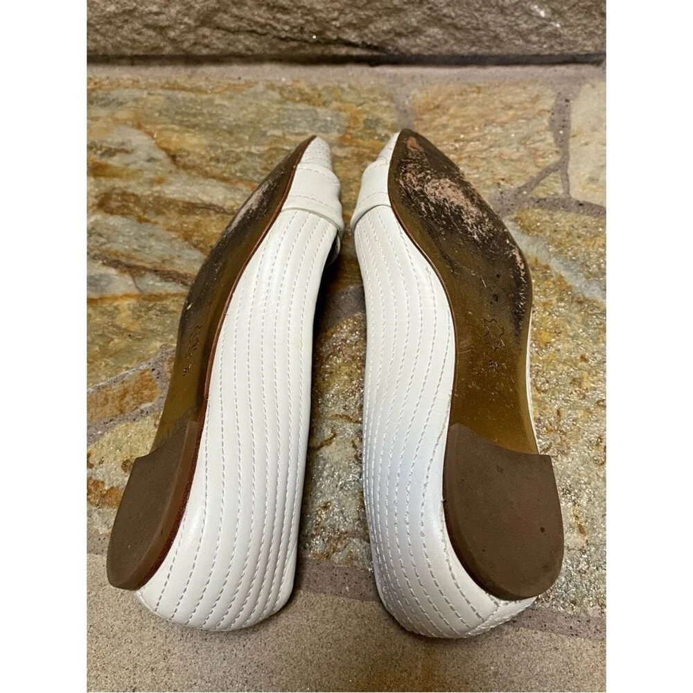 Tory Burch pointed-toe Stiched Gold Tone Logo flats white leather size 8